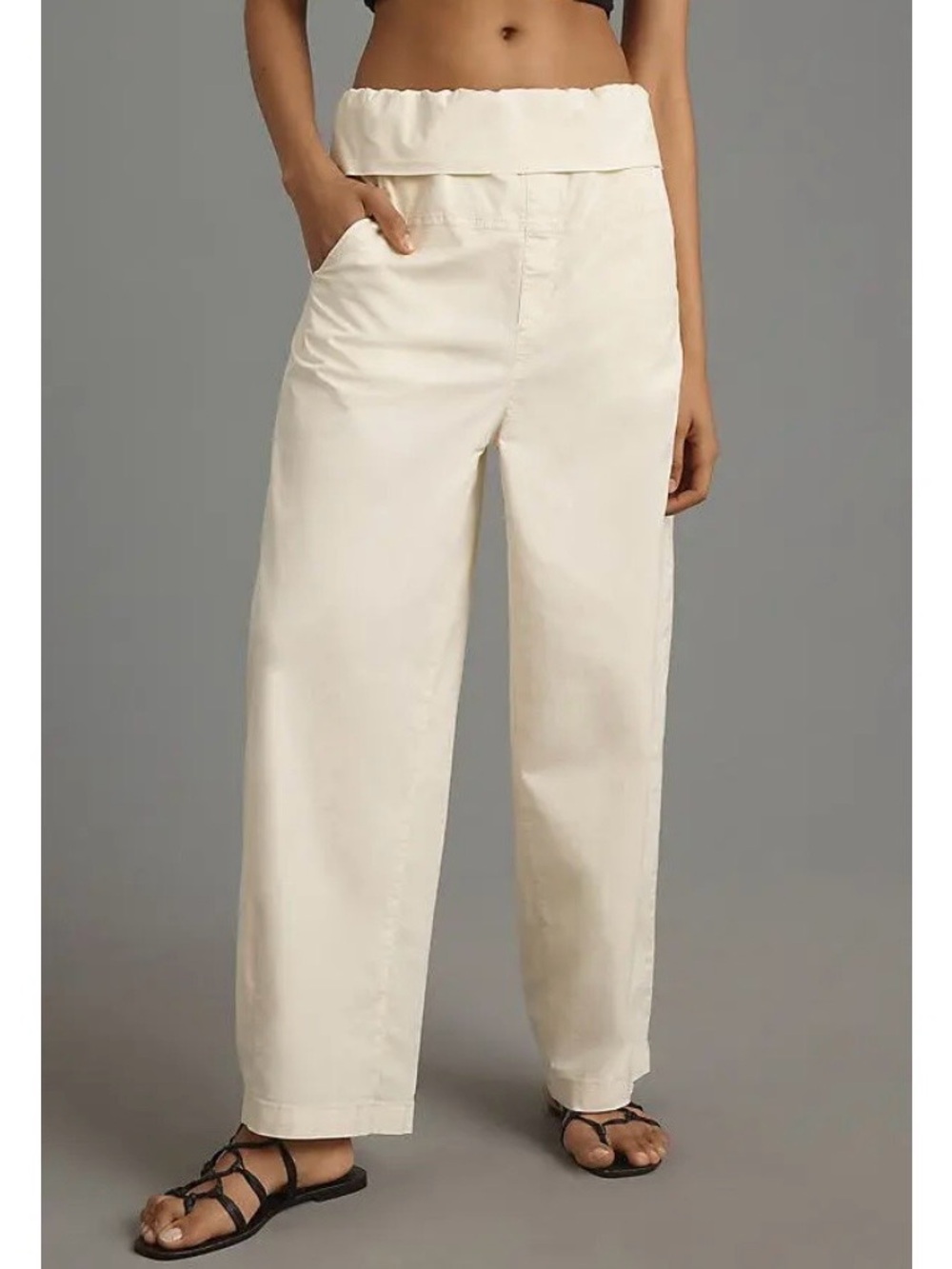 PILCRO Foldover Bowed Wide-Leg Pants White Small